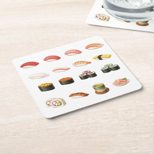 Pixel Sushi Coaster – Japanese Food Design Rechteckiger Pappuntersetzer (angewinkelt)
