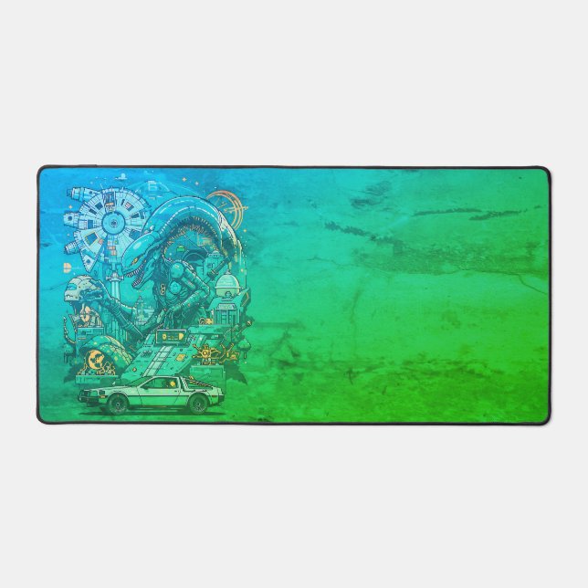 Pixel Time Terror: Xenomorph Meets DeLorean Schreibtischunterlage (Vorderseite)