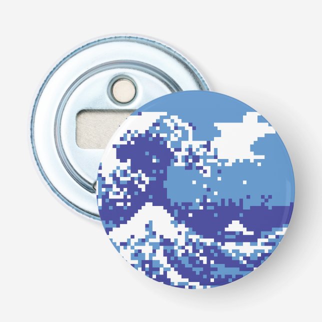 Pixel Tsunami Blau 8 Bit Pixel Art Flaschenöffner (Vorderseite)