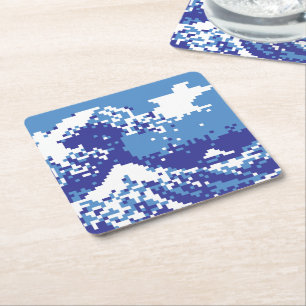 Pixel Tsunami Blau 8 Bit Pixel Art Rechteckiger Pappuntersetzer