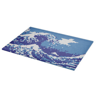 Pixel Tsunami Blau 8 Bit Pixel Art Schneidebrett