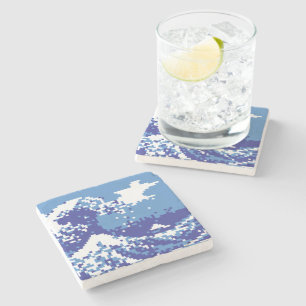 Pixel Tsunami Blau 8 Bit Pixel Art Steinuntersetzer