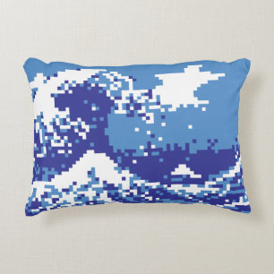 Pixel Tsunami Blue 8 Bit Pixel Art Dekokissen