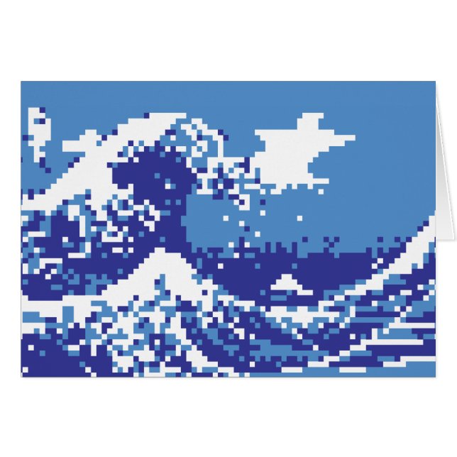 Pixel Tsunami Blue 8 Bit Pixel Art Grußkarte (Vorderseite (Horizontal))