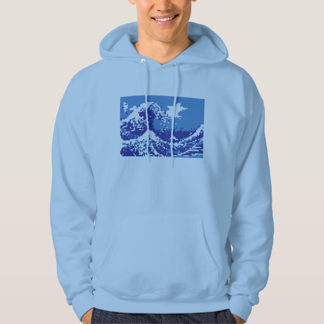 Pixel Tsunami Blue 8 Bit Pixel Art Hoodie (Vorderseite)