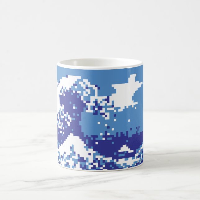 Pixel Tsunami Blue 8 Bit Pixel Art Kaffeetasse (Mittel)