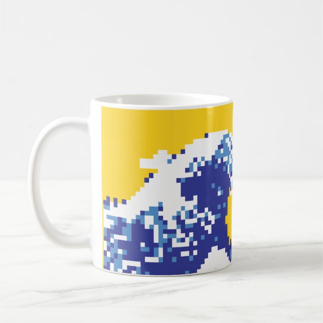 Pixel Tsunami Blue 8 Bit Pixel Art Kaffeetasse (Links)