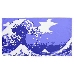 Pixel Tsunami Blue 8 Bit Pixel Art Kissenbezug