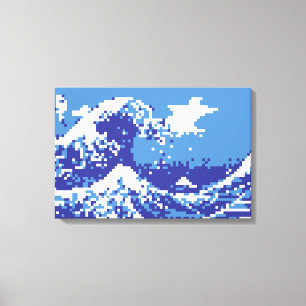 Pixel Tsunami Blue 8 Bit Pixel Art Leinwanddruck