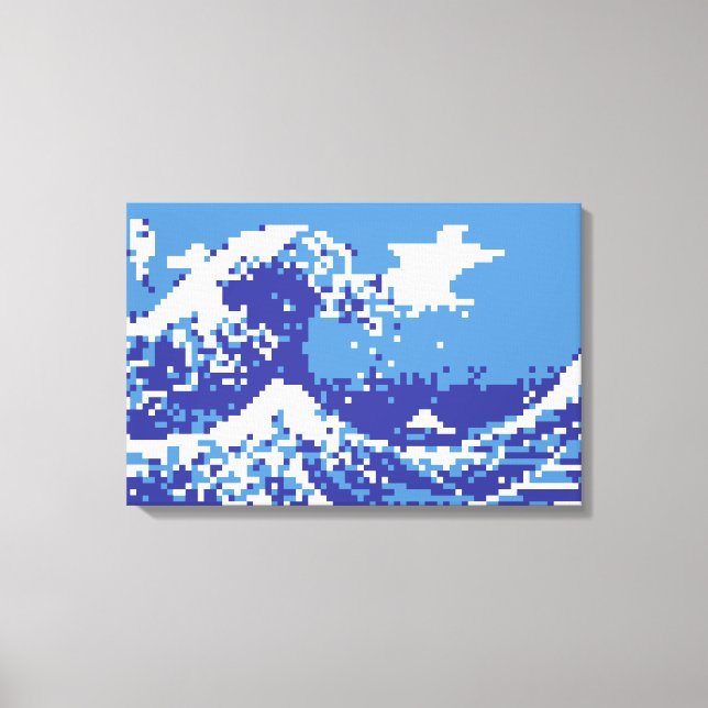 Pixel Tsunami Blue 8 Bit Pixel Art Leinwanddruck (Vorderseite)