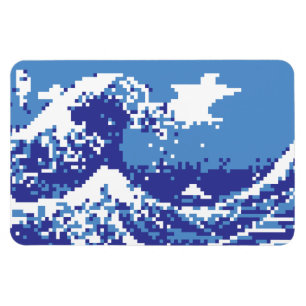 Pixel Tsunami Blue 8 Bit Pixel Art Magnet