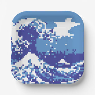 Pixel Tsunami Blue 8 Bit Pixel Art Pappteller