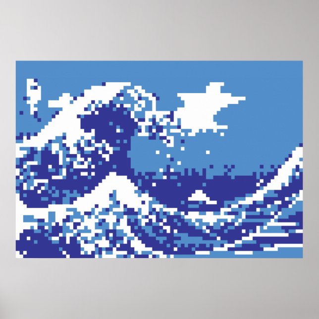 Pixel Tsunami Blue 8 Bit Pixel Art Poster (Vorne)