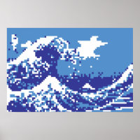 Pixel Tsunami Blue 8 Bit Pixel Art