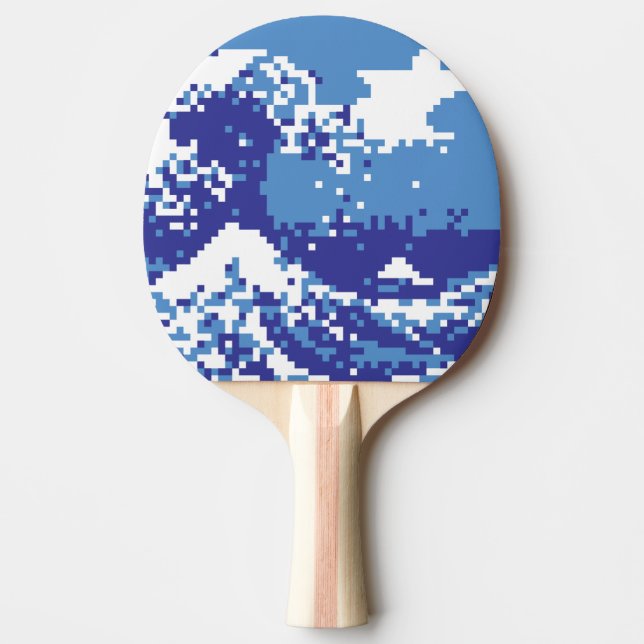 Pixel Tsunami Blue 8 Bit Pixel Art Tischtennis Schläger (Vorderseite)