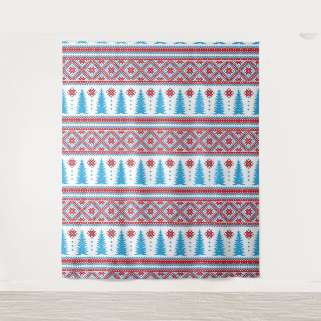 Pixel Ugly Sweater Christmas Pattern Wandteppich (Vorderseite)