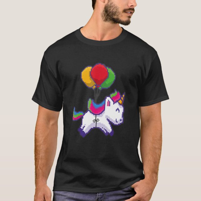 Pixel Unicorn auf Balloons T-Shirt (Vorderseite)