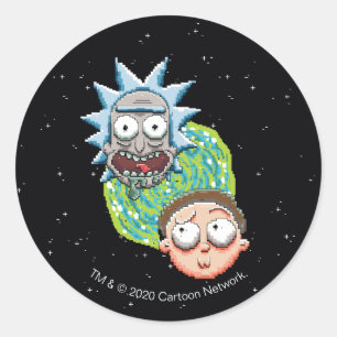 Pixel Vers Rick und Morty Portal Graphic Runder Aufkleber