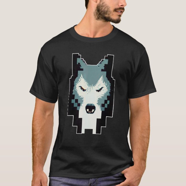Pixel-Wolf-Kopf 8-Bit Retro-Videospiel T-Shirt (Vorderseite)