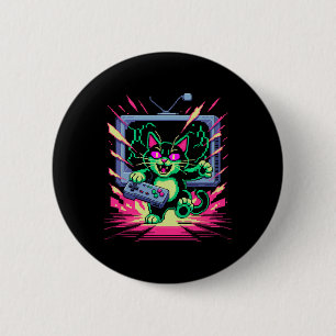 Pixel-Wut-Katze Retro-Gamer-Glitch im 8-Bit-Stil  Button