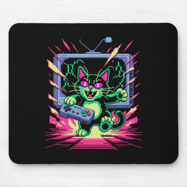 Pixel-Wut-Katze Retro-Gamer-Glitch im 8-Bit-Stil  Mousepad (Vorne)