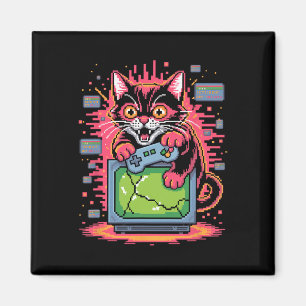 Pixel-Wut-Katze Retro-Spieler Glitch im 8-Bit-Stil Magnet