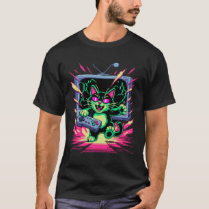 Pixel Wut Katze Retro-Spieler Glitch im 8-Bit-Stil T-Shirt