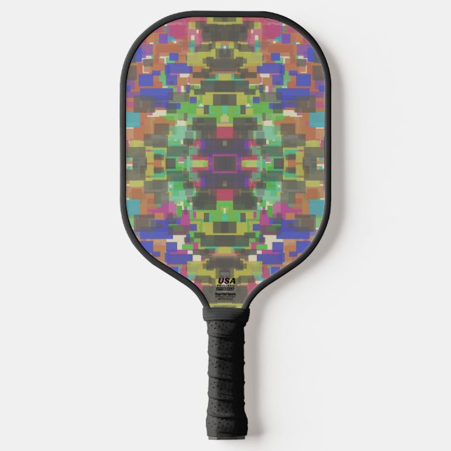 Pixelart-Muster jenseits der Regenbogenfarben Pickleball Schläger (Vorderseite)