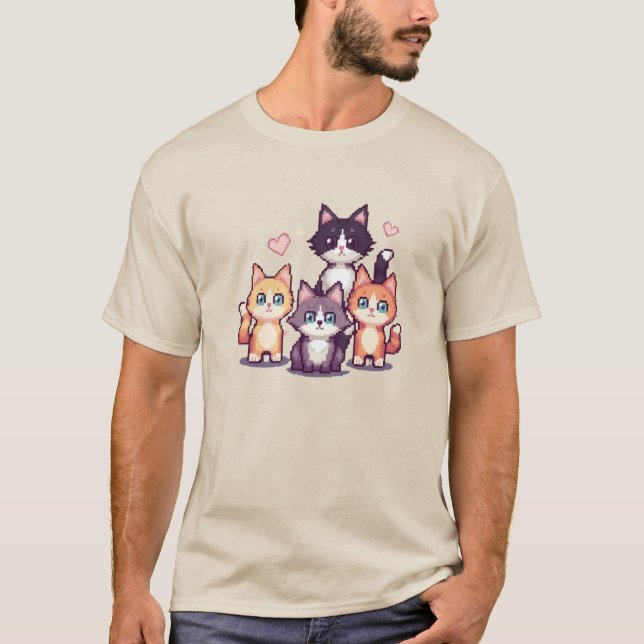 Pixelated Colorful Kitties  T-Shirt (Vorderseite)