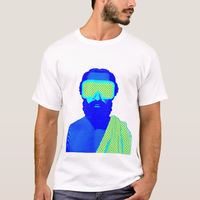 Pixelated Futuristic Bearded Figure Retro T-Shirt (Vorderseite)