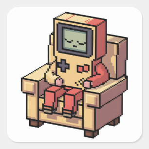 Pixelated Gamer Geburtstagskuchen Kinder Video Quadratischer Aufkleber