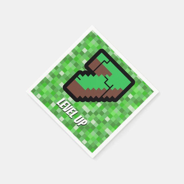 Pixelated Gamer Green Building Level Up 7 Serviette (Ecke)