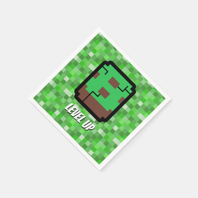 Pixelated Gamer Green Building Level Up 8 Serviette (Ecke)