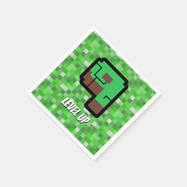 Pixelated Gamer Green Building Level Up 9 Serviette (Ecke)