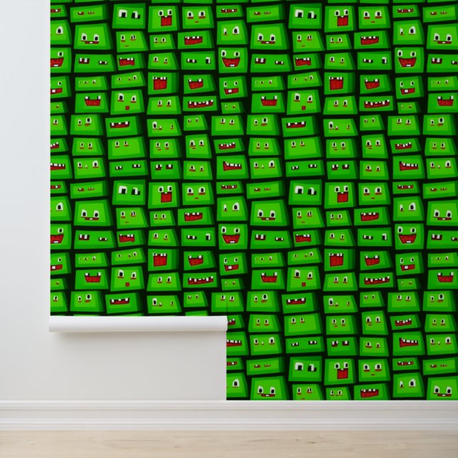 Pixelated Green Faces Pattern Tapete (Anwendung)