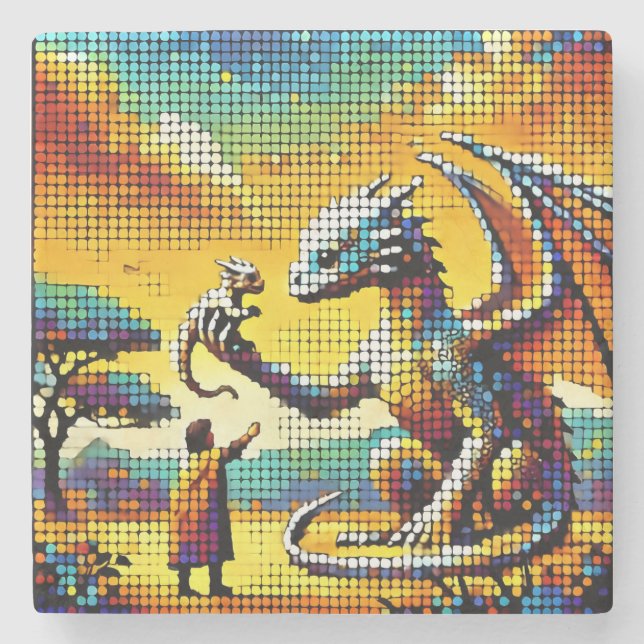 pixelated image of a dragon trainer steinuntersetzer (Vorderseite)