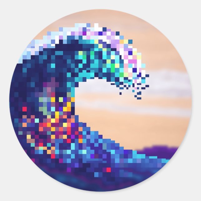 Pixelated Ocean Wave Artwork Runder Aufkleber (Vorderseite)