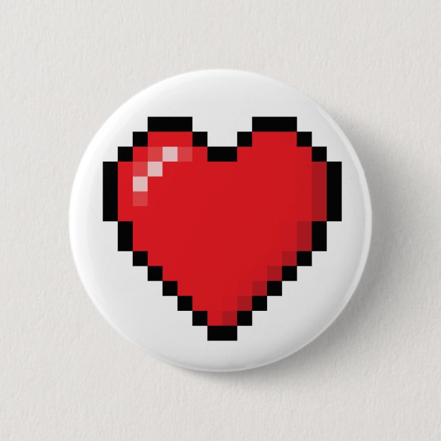 Pixelated rotes Videospielherz Button (Vorderseite)
