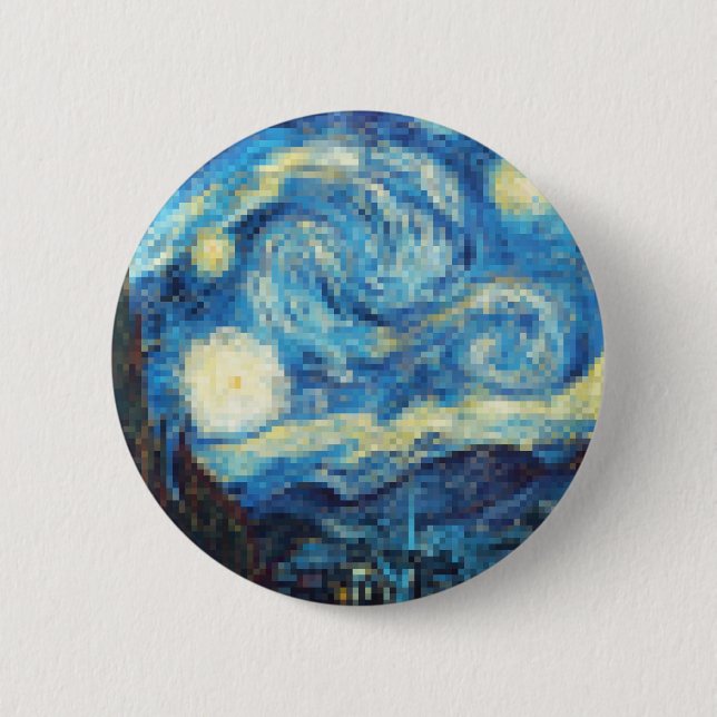 Pixelated Starry Night von Van Gogh Button (Vorderseite)