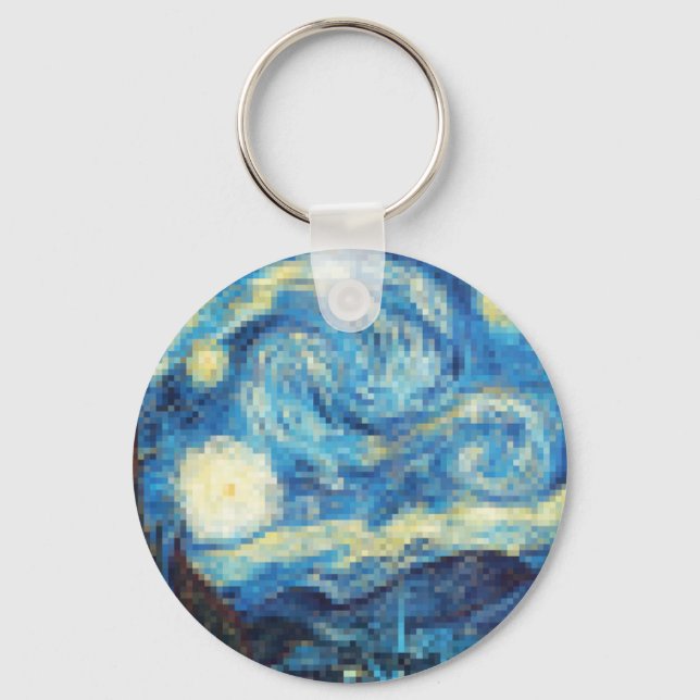 Pixelated Starry Night von Van Gogh Schlüsselanhänger (Vorderseite)
