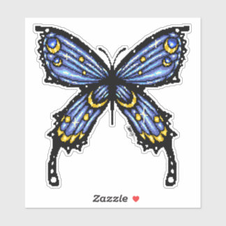Pixelblauer Schmetterling Aufkleber