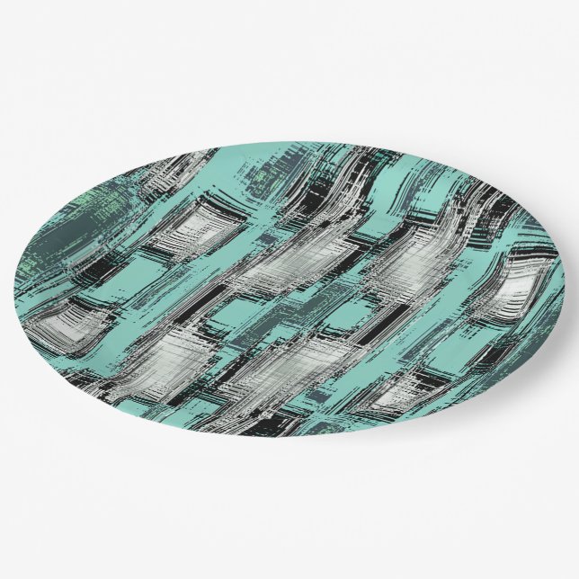 pixelförmige Linien, die abstrakte Quadrate bilden Pappteller (Schrägansicht)