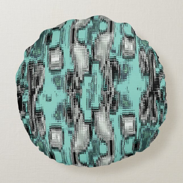 pixelförmige Linien, die abstrakte Quadrate bilden Rundes Kissen (Rückseite)