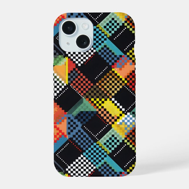 Pixeliertes Patchwork iPhone 15 Hülle (Rückseite)