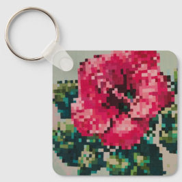 Pixelige Blume in leuchtendem Rosa Schlüsselanhänger