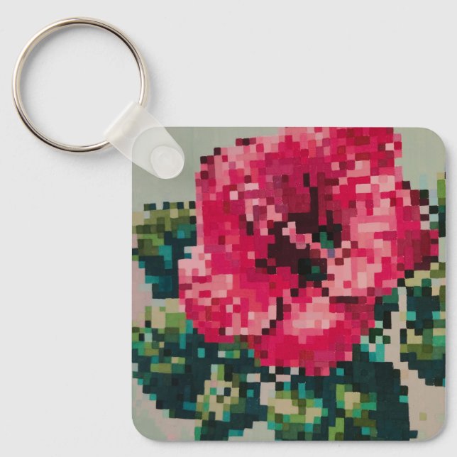 Pixelige Blume in leuchtendem Rosa Schlüsselanhänger (Vorderseite)