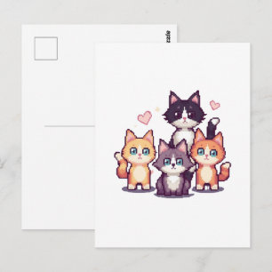 Pixelige bunte Kätzchen weiß Postkarte