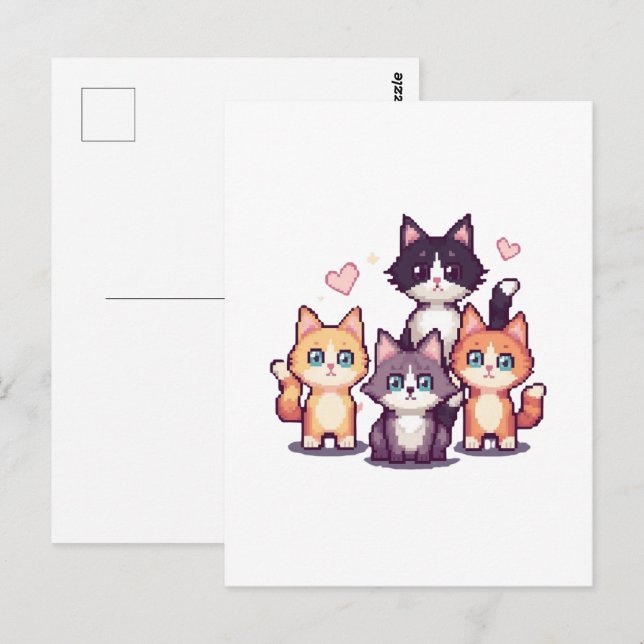 Pixelige bunte Kätzchen weiß Postkarte (Vorne/Hinten)