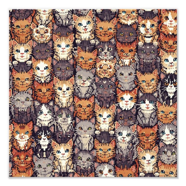 Pixelige digitale bunte Katzen Fotodruck (Vorne)