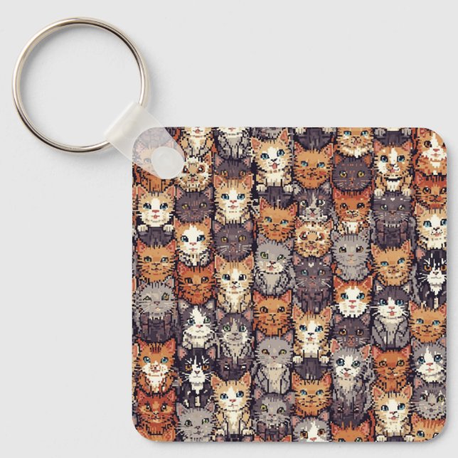 Pixelige digitale bunte Katzen Schlüsselanhänger (Vorderseite)